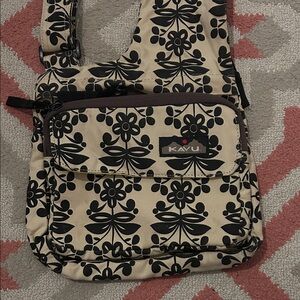 Kavu Tan and Black Floral Crossbody Bag
